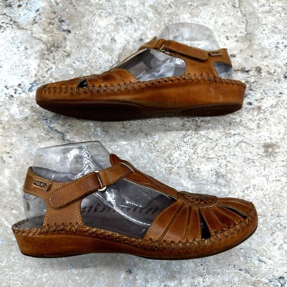 Pikolinos Sandals Puerto Vallarta Womens Size 39 US 8.5 -9 Tan Leather T Strap - Picture 7 of 12